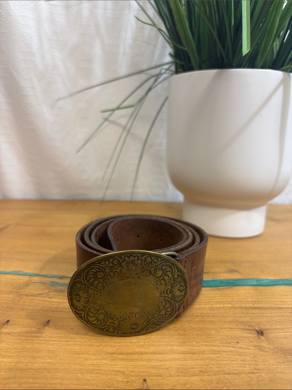 Genuine Y2K old navy Leather Western Floral Buckle Belt XL